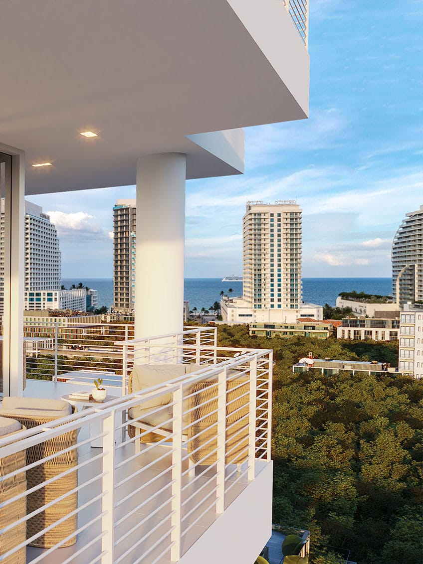 Fort Lauderdale Condo in front of an ocean with a tall building