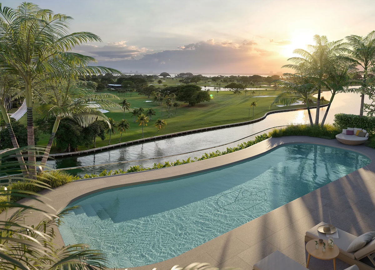 Pool And Sunset Views At Indian Creek Residences And Yacht Club Marina Miami